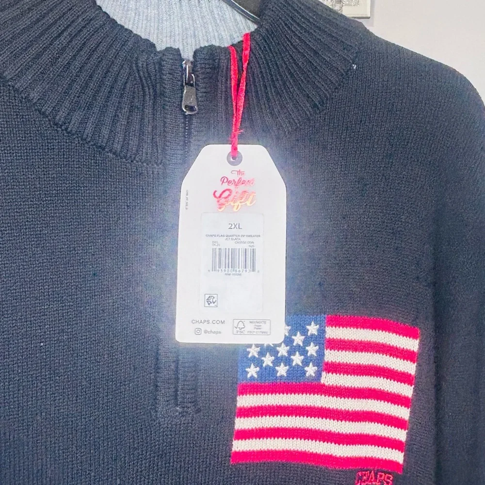 Men's Black Half-Zip Sweater with Flag Patch